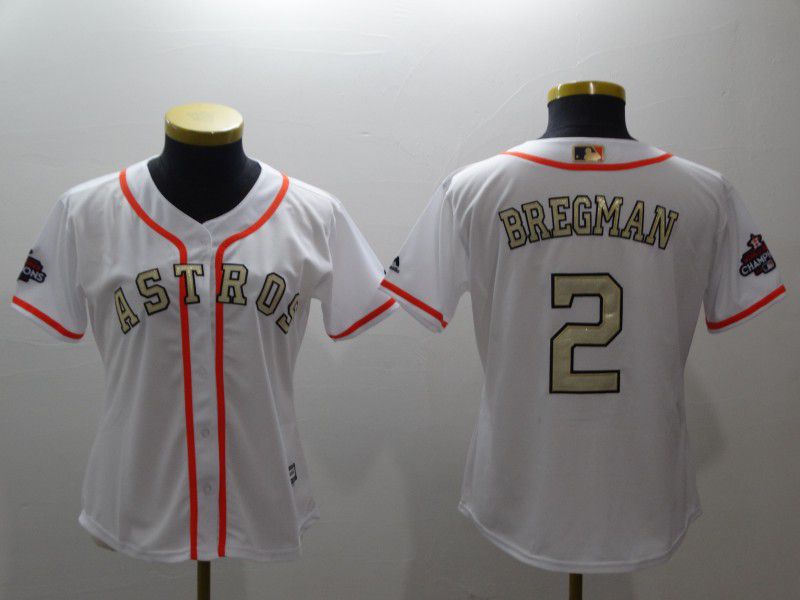 Women Houston Astros 2 Bregman White Gold version MLB Jerseys